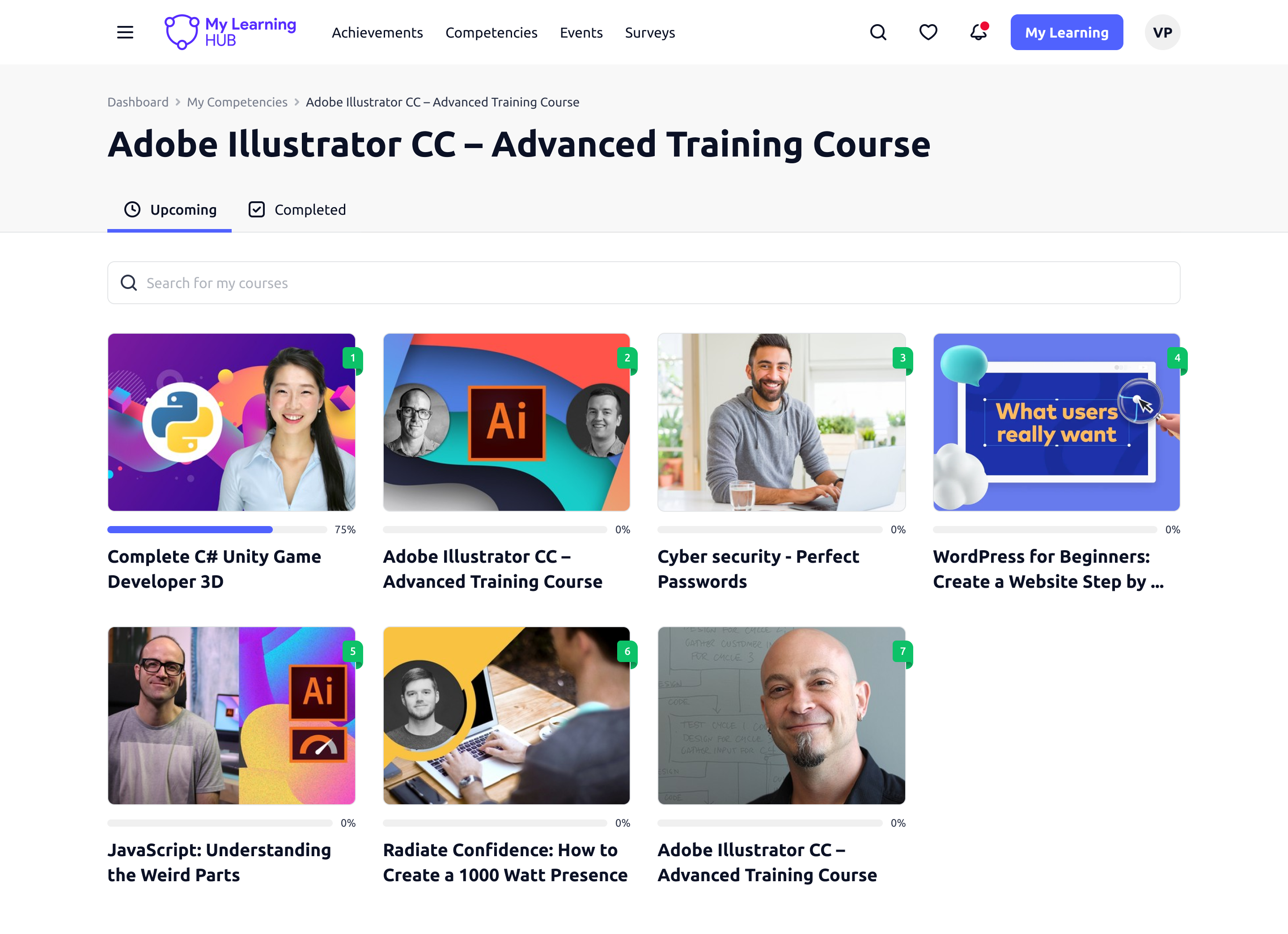 screenshot of My Learning Hub